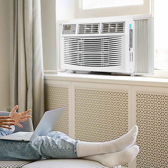 8000 BTU Window Air Conditioner with WiFi, Smart Window AC Unit Cools 350 Sq ft, Works with App & Remote, Ultra Quiet Sleep