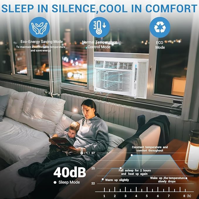8000 BTU Window Air Conditioner with WiFi, Window AC Unit 110-115V Cools Up to 350 Sq. Ft., Energy Saving with Remote & App