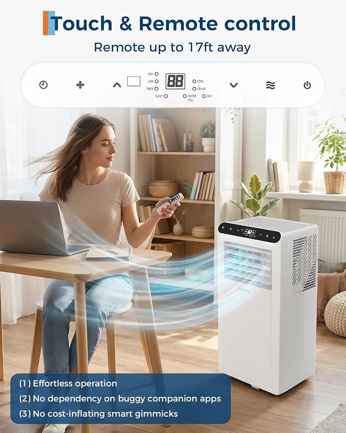8000 BTUs Portable Air Conditioner,Up to 350 Sq.Ft. Remote Control 48dB Portable AC Unit, Dehumidifier, Fan, Sleep, alternate