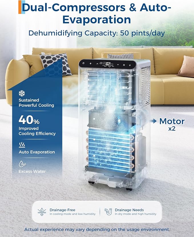 8000 BTUs Portable Air Conditioner,Up to 350 Sq.Ft. Remote Control 48dB Portable AC Unit, Dehumidifier, Fan, Sleep, alternate