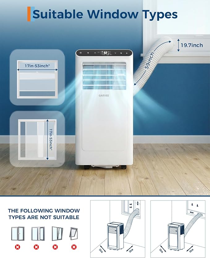 8000 BTUs Portable Air Conditioner,Up to 350 Sq.Ft. Remote Control 48dB Portable AC Unit, Dehumidifier, Fan, Sleep, alternate