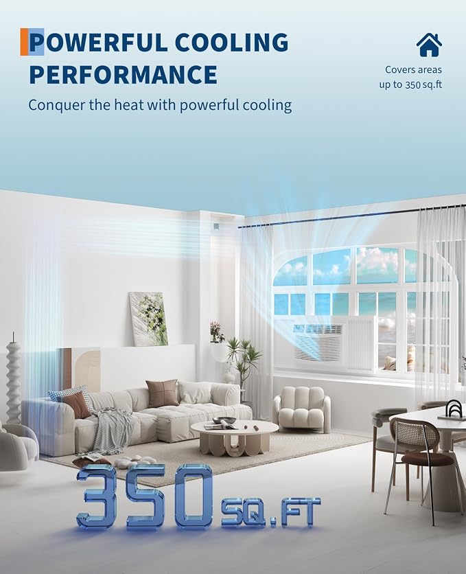 8000 BTUs Window Air Conditioner, Smart Window Air Conditioner Unit Cooling for 350 Sq.Ft, Remote & App Control, Quiet 50dB