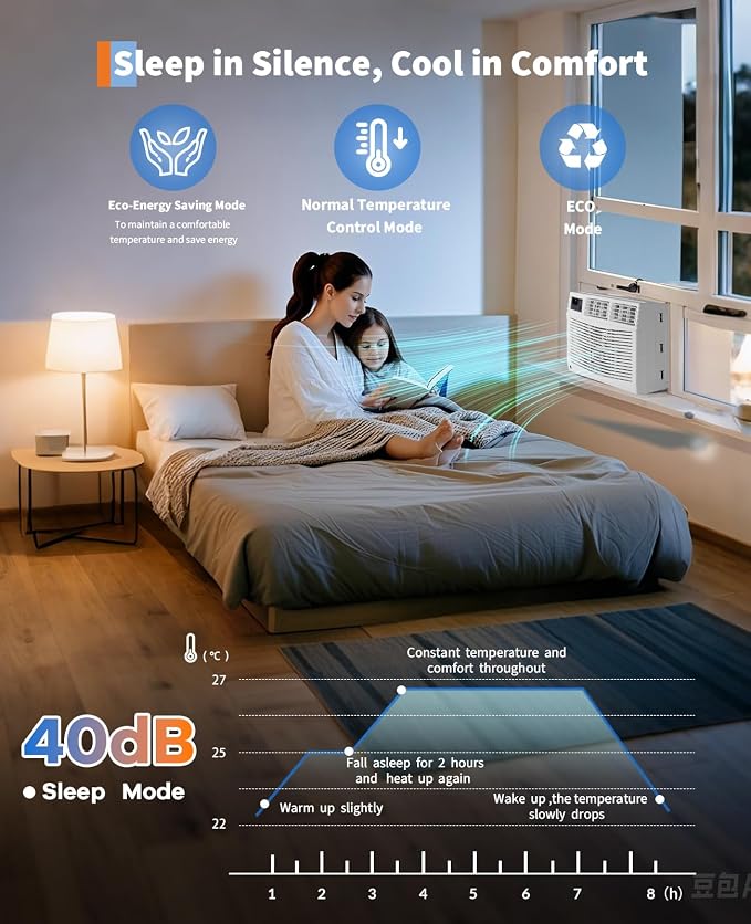 8000 BTUs Window Air Conditioner, Smart Window Air Conditioner Unit Cooling for 350 Sq.Ft, Remote & App Control, Quiet 50dB