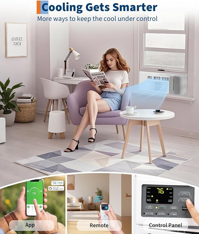 8000 BTUs Window Air Conditioner, Smart Window Air Conditioner Unit Cooling for 350 Sq.Ft, Remote & App Control, Quiet 50dB