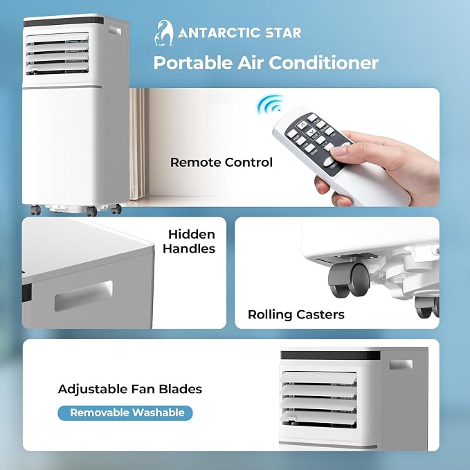 8000BTU Portable Air Conditioner 3-in-1 with 24H Timer,Sleep Mode, Dehumidifier, 2 Fan Speeds, Fast Cooling AC Unit with