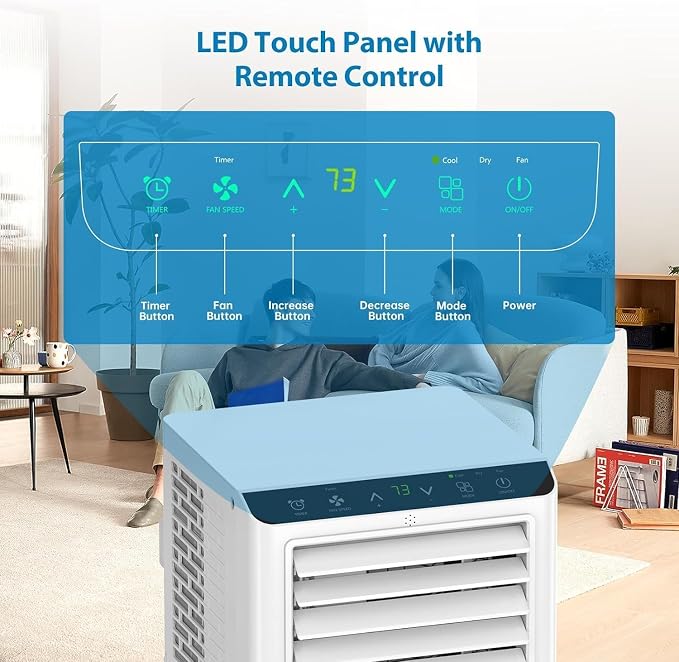 8000BTU Portable Air Conditioner, Cools Rooms Up to 350 Sq.Ft with Portable AC Remote Control, Adjustable Cold Wind Speeds