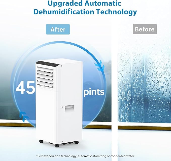 8000BTU Portable Air Conditioner, Cools Rooms Up to 350 Sq.Ft with Portable AC Remote Control, Adjustable Cold Wind Speeds