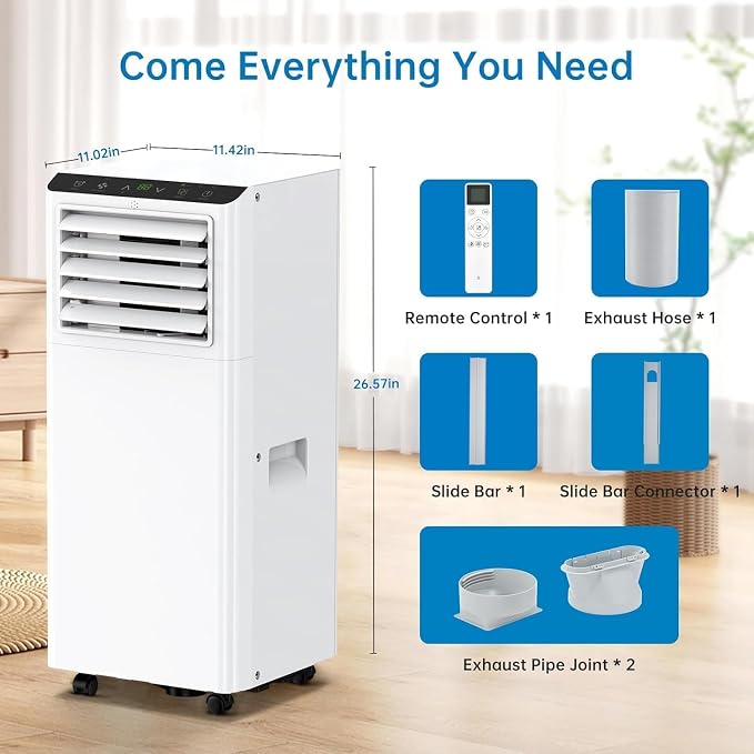 8000BTU Portable Air Conditioner, Cools Rooms Up to 350 Sq.Ft with Portable AC Remote Control, Adjustable Cold Wind Speeds