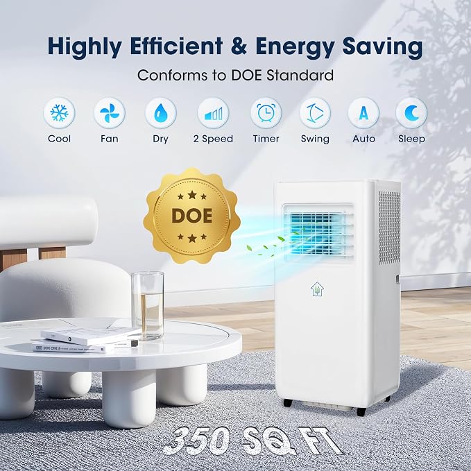 8000BTU Portable Air Conditioners Smart AC Unit with App & Remote Control 3-in-1 Cooling, Dehumidifier, Fan for Rooms up to