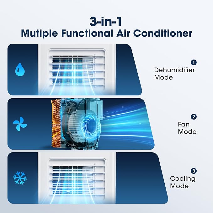 8000BTU Portable Air Conditioners Smart AC Unit with App & Remote Control 3-in-1 Cooling, Dehumidifier, Fan for Rooms up to
