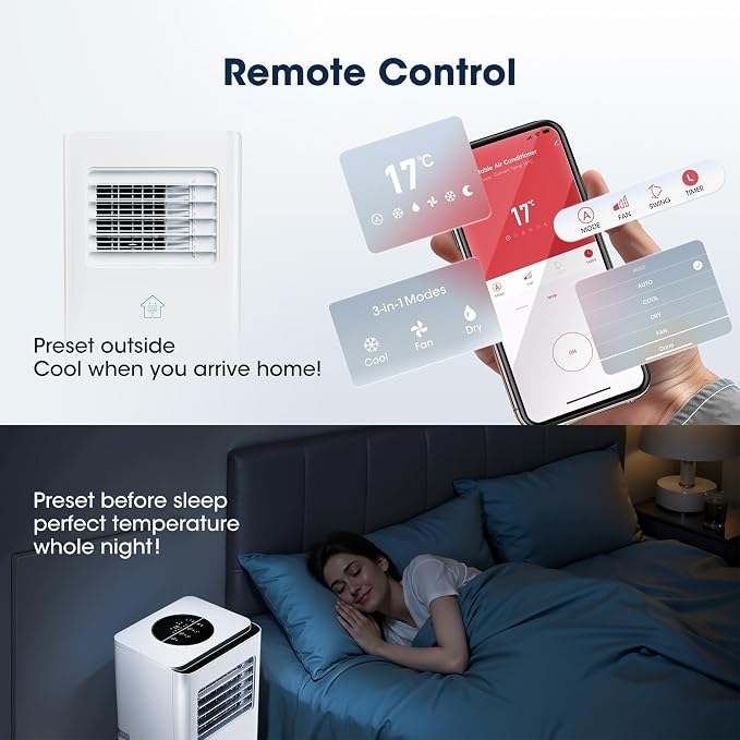 8000BTU Portable Air Conditioners Smart AC Unit with App & Remote Control 3-in-1 Cooling, Dehumidifier, Fan for Rooms up to