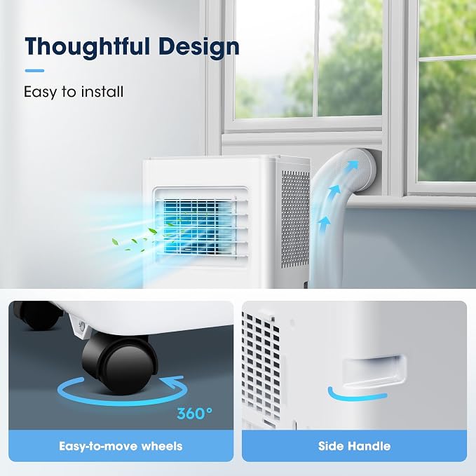 8000BTU Portable Air Conditioners Smart AC Unit with App & Remote Control 3-in-1 Cooling, Dehumidifier, Fan for Rooms up to