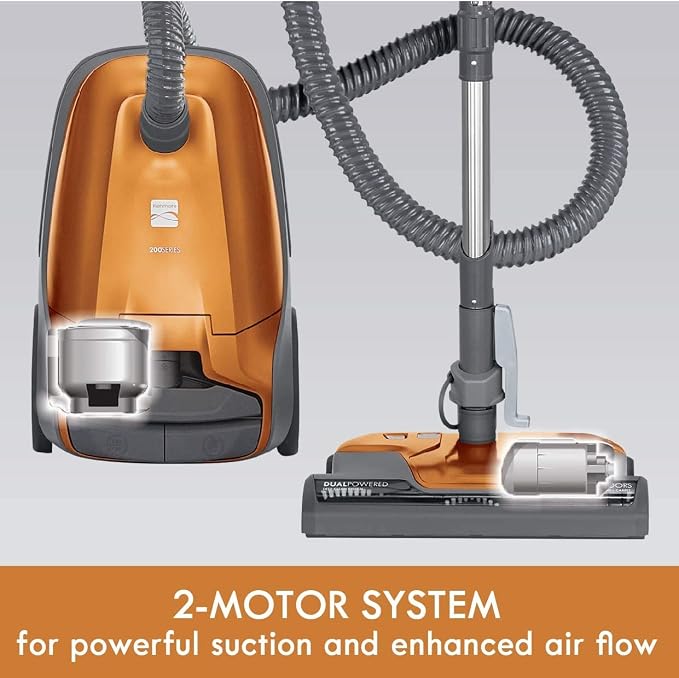 81214 200 Series Pet Friendly Lightweight Bagged Canister Vacuum with HEPA, 2 Motor System, and 3 Cleaning Tools-Orange