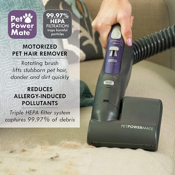81614 600 Series Pet Friendly Lightweight Bagged Canister Vacuum with Pet PowerMate, Pop-N-Go Brush, 2 Motors, HEPA, Aluminum