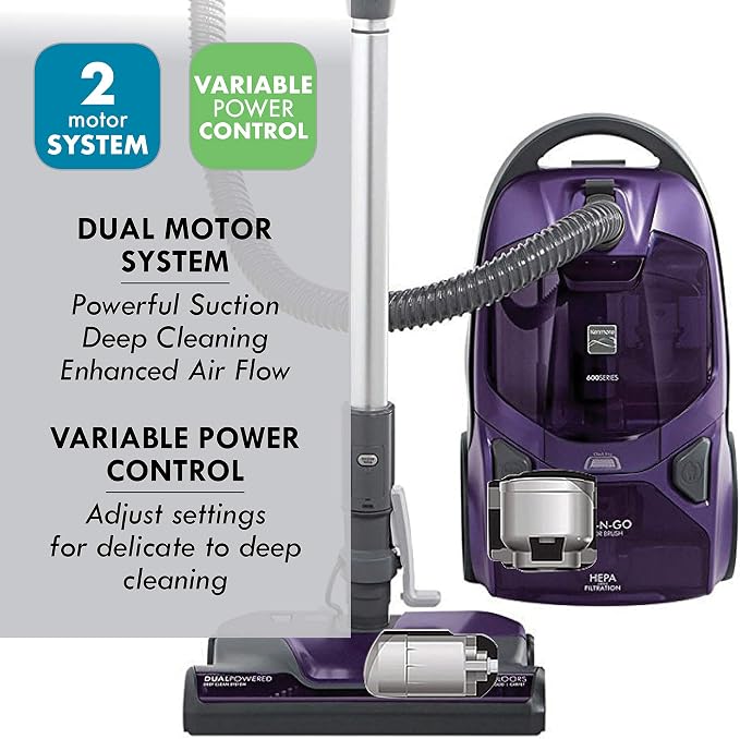 81614 600 Series Pet Friendly Lightweight Bagged Canister Vacuum with Pet PowerMate, Pop-N-Go Brush, 2 Motors, HEPA, Aluminum