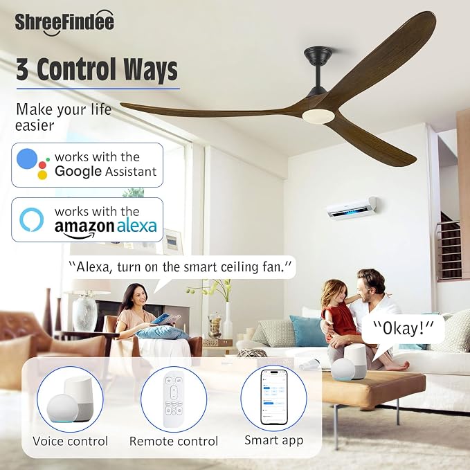 82 Inch Large Outdoor Ceiling Fans with Lights, Smart Ceiling Fan with Remote/APP/Alexa Control, Rustic Farmhouse Damp Rated