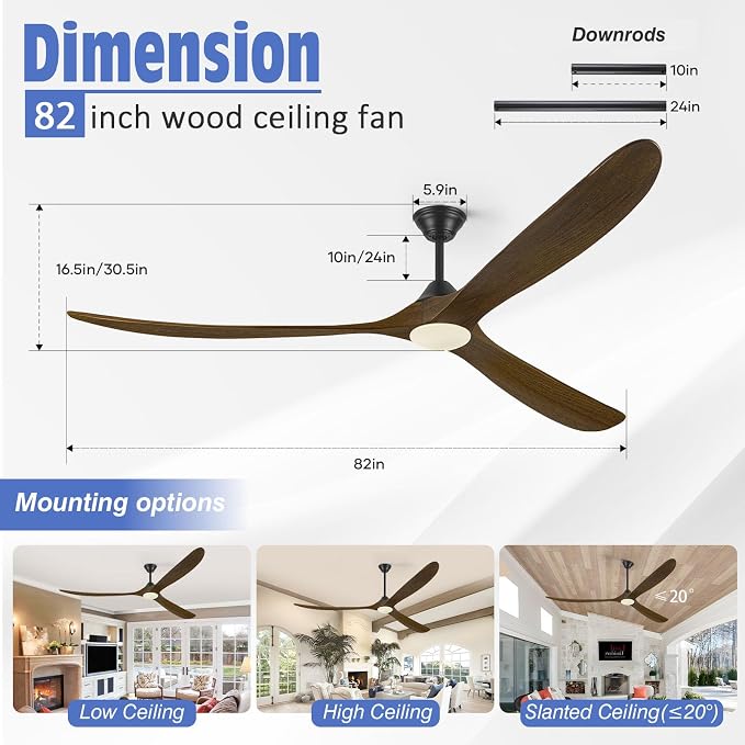 82 Inch Large Outdoor Ceiling Fans with Lights, Smart Ceiling Fan with Remote/APP/Alexa Control, Rustic Farmhouse Damp Rated