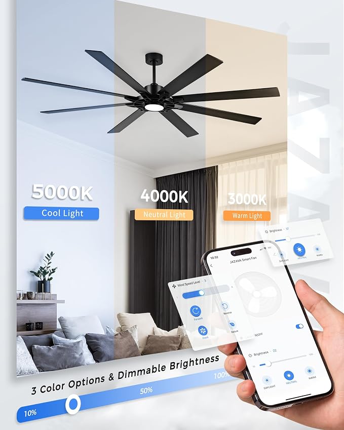 84 Inch Ceiling Fan,Large Indoor Outdoor Ceiling Fan for High Ceilings,Covered Patio & Garage,Smart Ceiling Fan Compatible