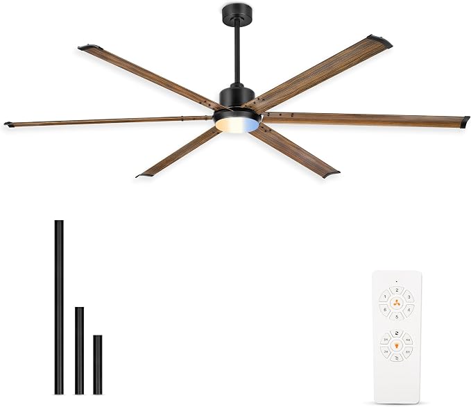 84 Inch Ceiling Fan with Light, Industrial Aluminum Blades, DC Motor 6 Speed Reversible,Covered Outdoor Patio