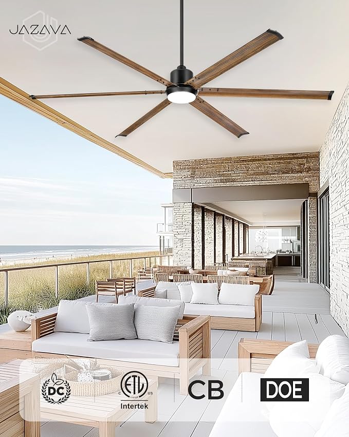 84 Inch Ceiling Fan with Light, Industrial Aluminum Blades, DC Motor 6 Speed Reversible,Covered Outdoor Patio