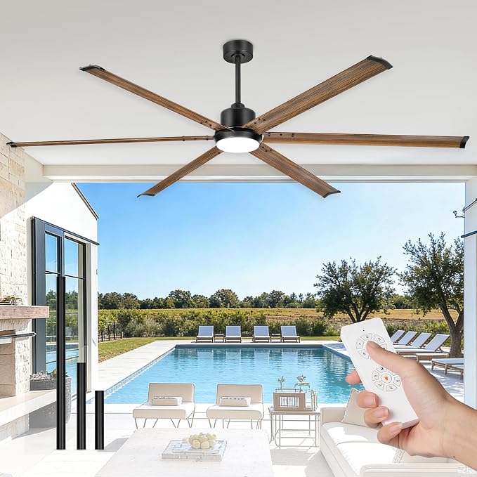 84 Inch Ceiling Fan with Light, Industrial Aluminum Blades, DC Motor 6 Speed Reversible,Covered Outdoor Patio