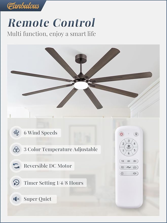 84 Inch Ceiling Fans with Lights, Oil Bronze Modern Ceiling Fan with Remote,Large Farmhouse Indoor & Outdoor Ceiling Fan with