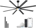 84 Inch Industrial Ceiling Fan with Light, Large Ceiling Fan with 8 Aluminum Blades, Works with Alexa, 6-Speed Reversible DC