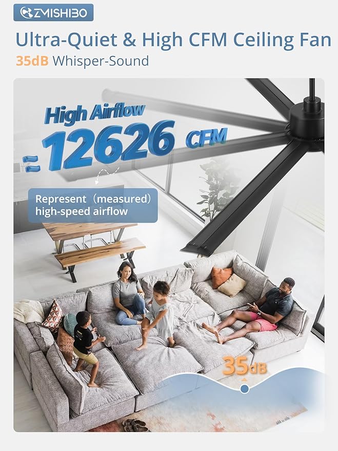 84 Inch Large Ceiling Fan No Light, 8 Aluminum Blades, 6-Speed Remote Control, Industrial Ceiling Fan without Light, Quiet DC