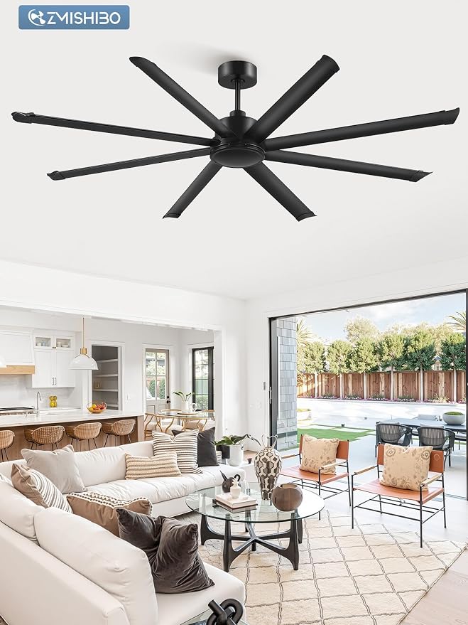 84 Inch Large Ceiling Fan No Light, 8 Aluminum Blades, 6-Speed Remote Control, Industrial Ceiling Fan without Light, Quiet DC
