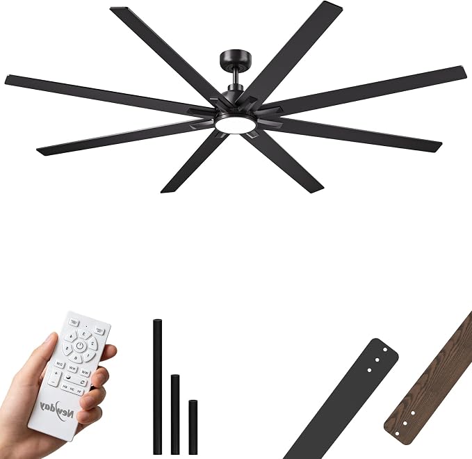 84 inch Large Ceiling Fans with Lights and Remote, Indoor/Outdoor Black Ceiling Fan for Living Room Patio, 6 Speeds Silent