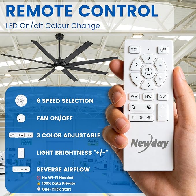84 inch Large Ceiling Fans with Lights and Remote, Indoor/Outdoor Black Ceiling Fan for Living Room Patio, 6 Speeds Silent