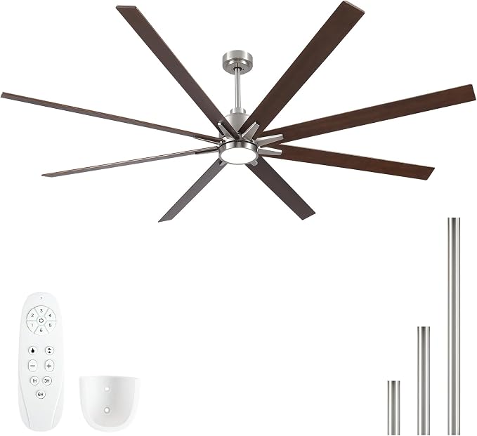 84 Inch Solid Wood Large Ceiling Fans with Lights and Remote, Walnut Blades, 3CCT Dimmable LED, 6-Speed Reversible DC Motor