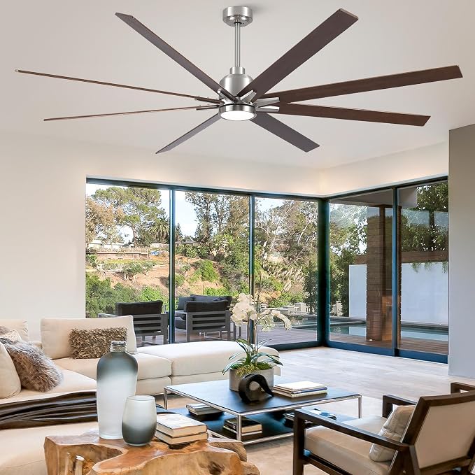 84 Inch Solid Wood Large Ceiling Fans with Lights and Remote, Walnut Blades, 3CCT Dimmable LED, 6-Speed Reversible DC Motor