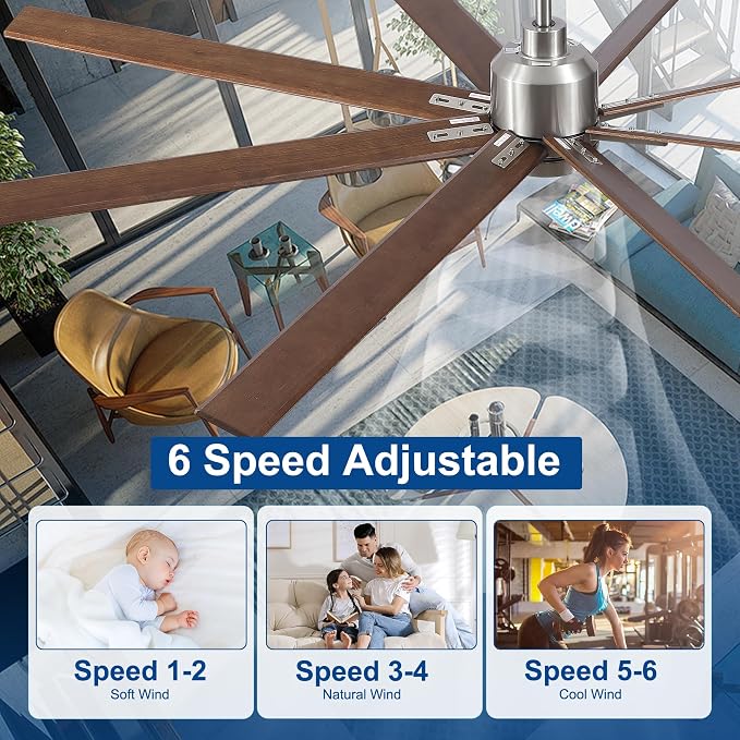 84 Inch Solid Wood Large Ceiling Fans with Lights and Remote, Walnut Blades, 3CCT Dimmable LED, 6-Speed Reversible DC Motor