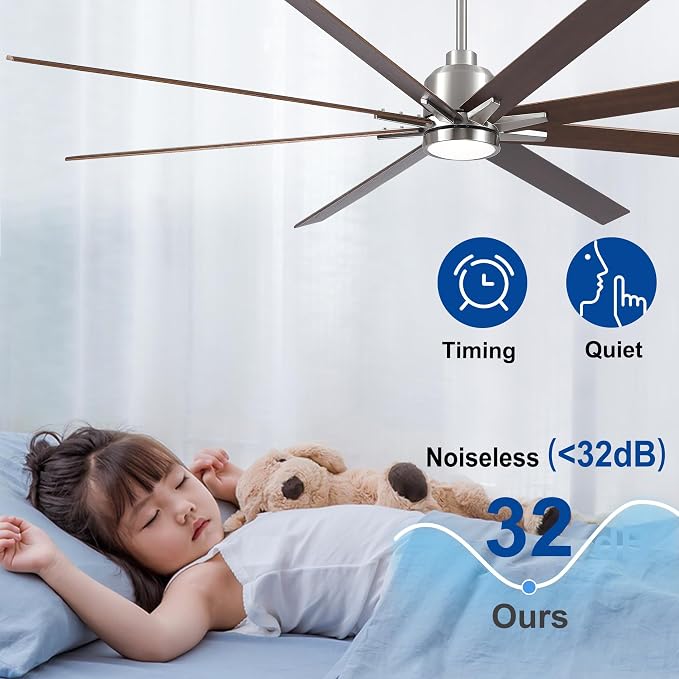 84 Inch Solid Wood Large Ceiling Fans with Lights and Remote, Walnut Blades, 3CCT Dimmable LED, 6-Speed Reversible DC Motor