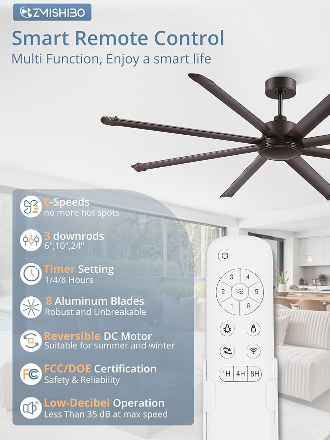 84" Large Industrial Ceiling Fans No light with Aluminum 8 Blades, Commercial Ceiling Fan without Light,Quiet DC Motor, 6