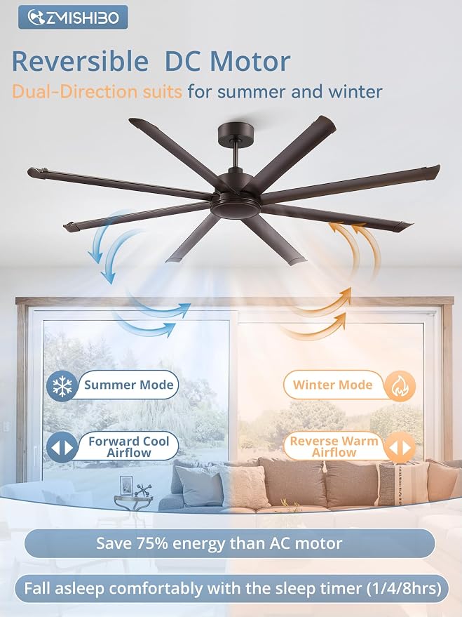 84" Large Industrial Ceiling Fans No light with Aluminum 8 Blades, Commercial Ceiling Fan without Light,Quiet DC Motor, 6