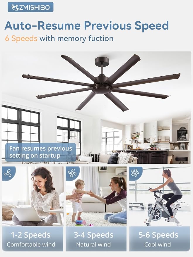 84" Large Industrial Ceiling Fans No light with Aluminum 8 Blades, Commercial Ceiling Fan without Light,Quiet DC Motor, 6