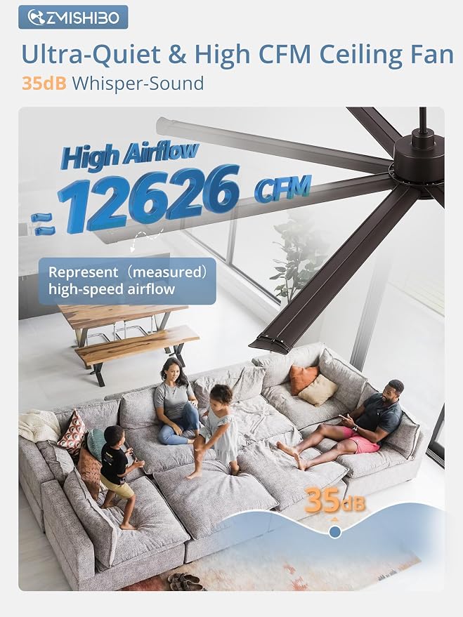 84" Large Industrial Ceiling Fans No light with Aluminum 8 Blades, Commercial Ceiling Fan without Light,Quiet DC Motor, 6