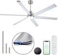 84" Smart Industrial Ceiling Fans with Light and Remote,6 Dual-Layer Aluminum Blades,Large Brushed Nickel Ceiling Fan with 6