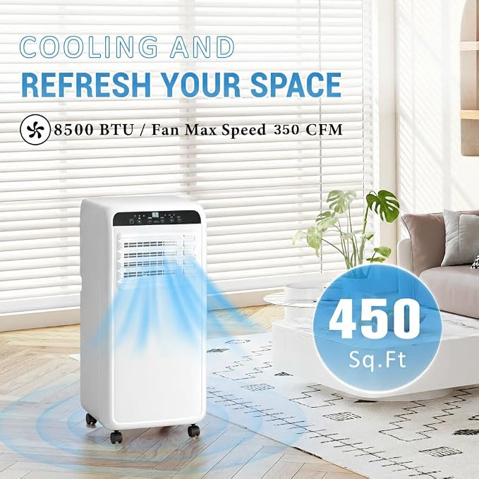 8500BTU Portable AC Units for Rooms, 3-IN-1 Portable Air Conditioners Cools Up to 450 Sq.Ft, LED Display/Remote Control, for