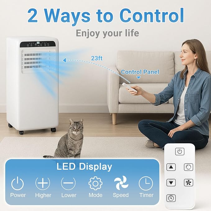 8500BTU Portable AC Units for Rooms, 3-IN-1 Portable Air Conditioners Cools Up to 450 Sq.Ft, LED Display/Remote Control, for