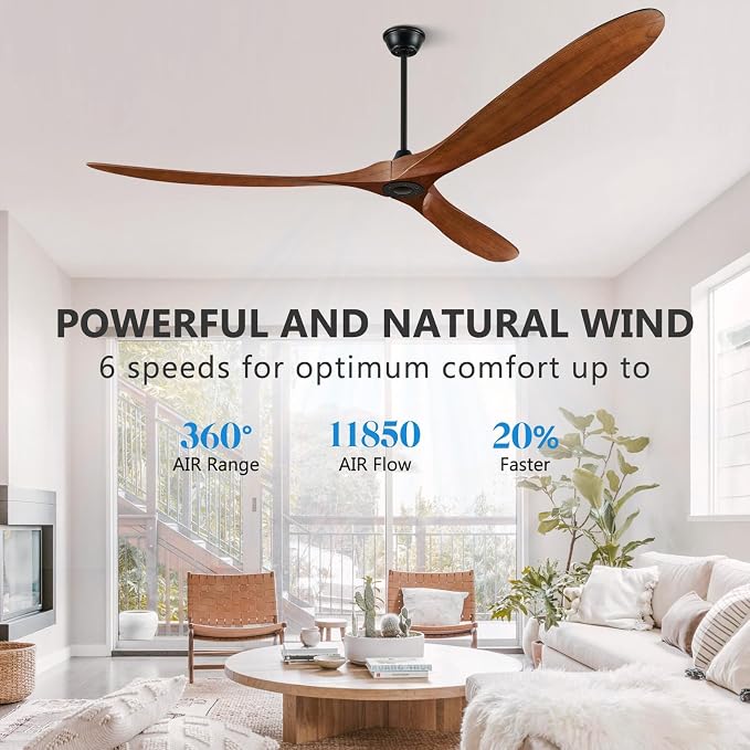 88" Ceiling Fans Without Lights, Wood Ceiling Fan no Light with Remote, Large Outdoor Ceiling Fan for Patio, Porch, Bedroom
