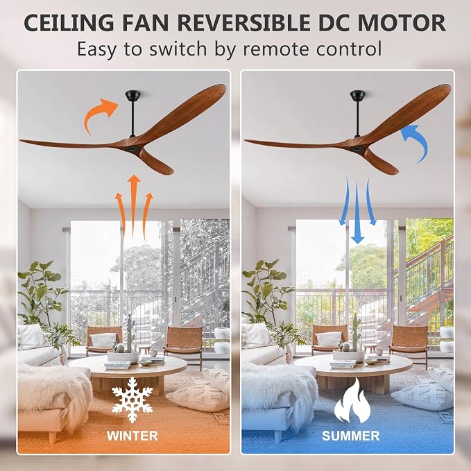 88" Ceiling Fans Without Lights, Wood Ceiling Fan no Light with Remote, Large Outdoor Ceiling Fan for Patio, Porch, Bedroom