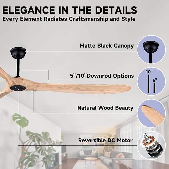 88" Large Ceiling Fan with Remote Control, Wood Ceiling Fan Without Lights for Indoor/Outdoor - Modern Design, Powerful