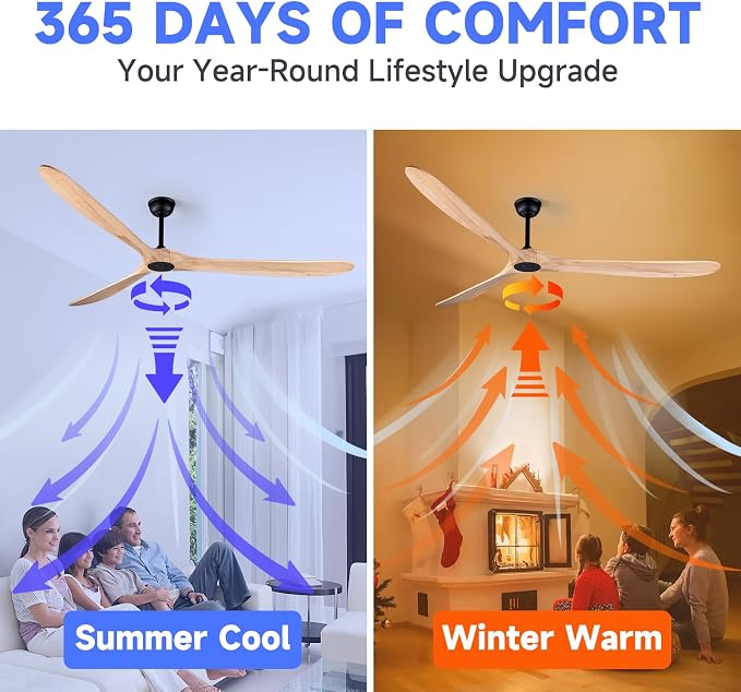88" Large Ceiling Fan with Remote Control, Wood Ceiling Fan Without Lights for Indoor/Outdoor - Modern Design, Powerful