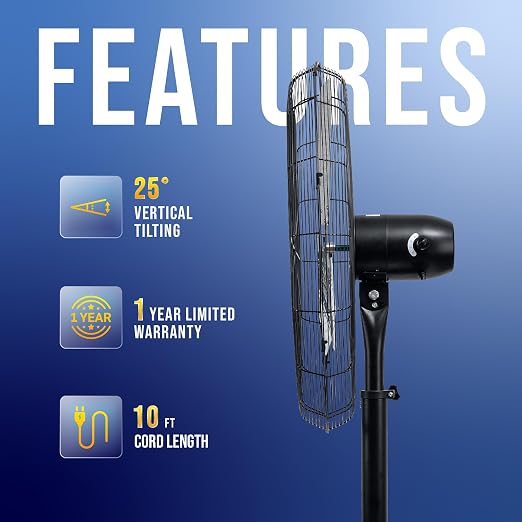 8850 CFM 30 Inch Pedestal Fan Non-Oscillating High Velocity Fan Stationary, 3 Speed 10 FT Cord Metal, Commercial, Industrial