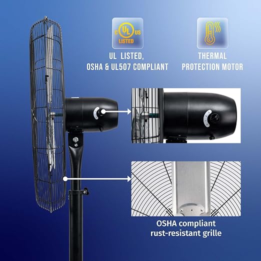 8850 CFM 30 Inch Pedestal Fan Non-Oscillating High Velocity Fan Stationary, 3 Speed 10 FT Cord Metal, Commercial, Industrial