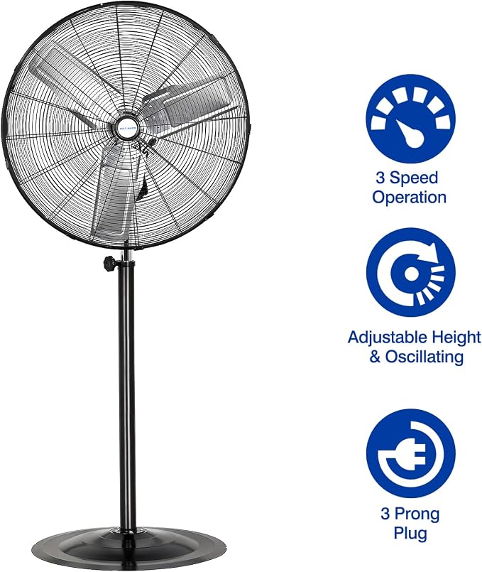 8900 CFM 30" High-Velocity Industrial Pedestal Fan, 3-Speed Heavy Duty Industrial Standing Fan with Metal Aluminum Blades and