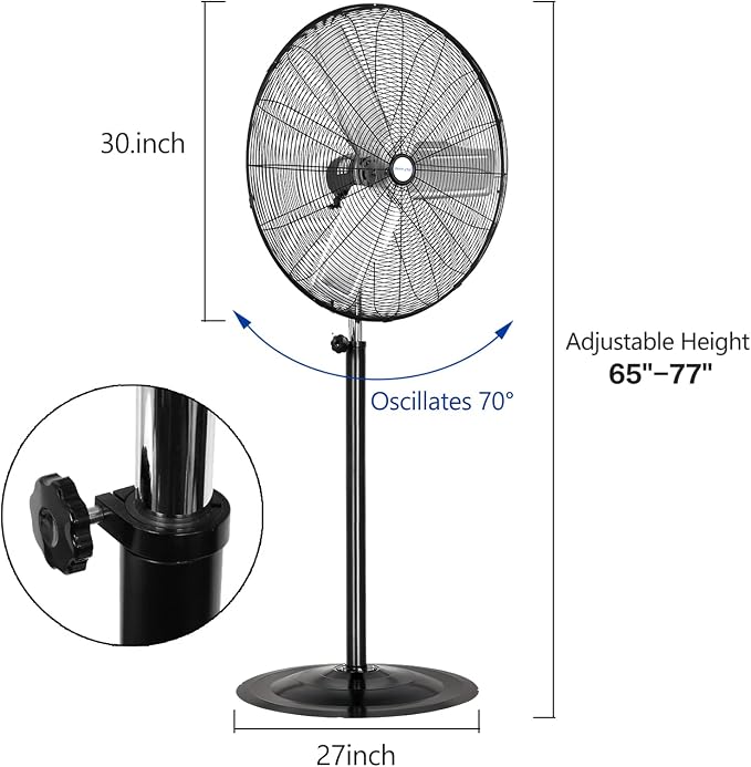 8900 CFM 30" High-Velocity Industrial Pedestal Fan, 3-Speed Heavy Duty Industrial Standing Fan with Metal Aluminum Blades and